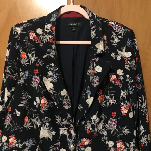 Lane Bryant Women's Plus Size Navy Floral Statement Blazer Size 22 - Picture 3 of 9